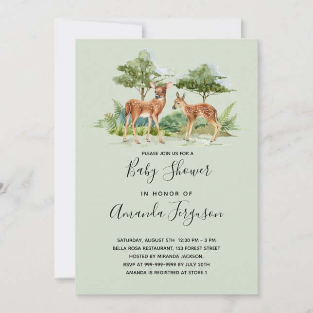 Invitation Baby shower d'animaux de la forêt de cerfs (Devant)