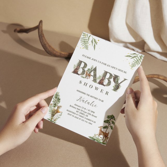 Invitation baby shower d'animaux de la forêt de la maison ouv (Créateur téléchargé)