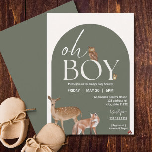 Invitation Baby shower d'animaux en bois, bébé garçon