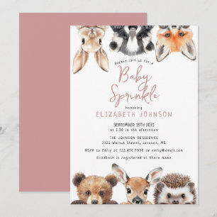 Invitation Baby shower d'animaux en bois rose mignon