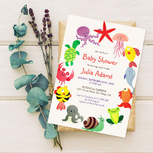 Invitation Baby Shower d'animaux marins nautiques sous-marins