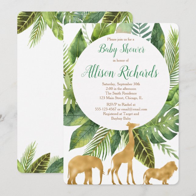 Invitation Baby shower d'animaux Safari (Devant / Derrière)
