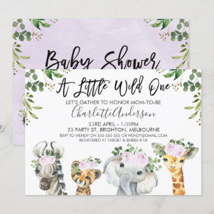 Invitation Baby shower d'animaux Safari violet clair