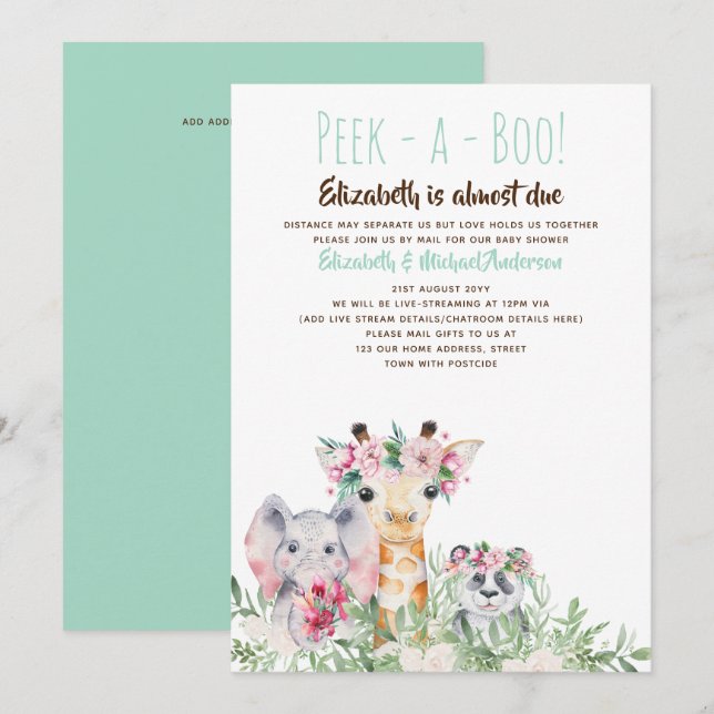 Invitation Baby shower d'animaux sauvages Peek-a-Boo Jungle S (Devant / Derrière)