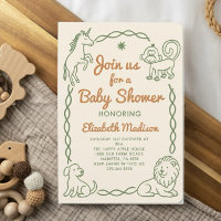 Baby shower d'animaux Vintages vert et rouge