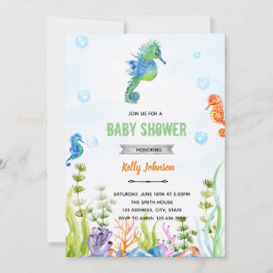 Invitation Baby shower d'anniversaire de cheval de mer mignon
