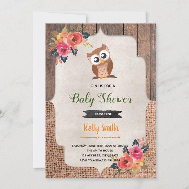 Invitation Baby shower d'anniversaire de chouette d'automne (Devant)