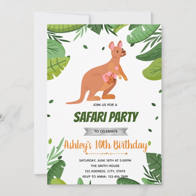 Invitation baby shower d'anniversaire de Kangaroo (Devant)
