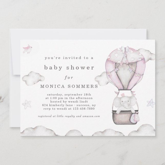 Invitation Baby shower dans un nuage (rose) (Devant)