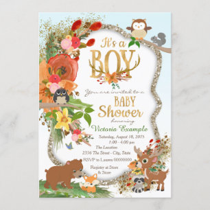 Invitation Baby shower d'Antler de région boisée de garçons