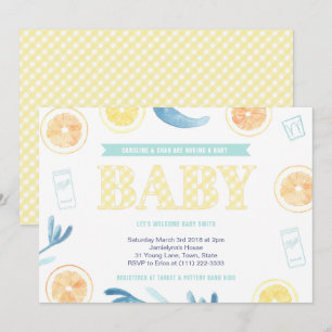 Invitation Baby shower d'Aqua Citrus jaune neutre pour les fe