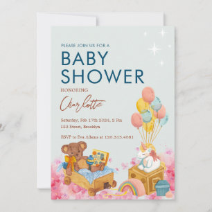 Invitation Baby shower d'aquarelle à bulle d'ours en peluche