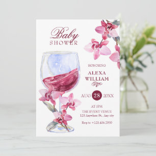 Invitation Baby shower d'aquarelle à vin d'orchidée florale