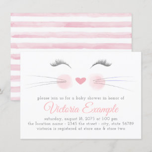 Invitation Baby shower d'aquarelle à visage de fille Kitten