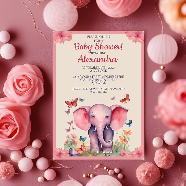 Invitation Baby shower d'aquarelle bébé éléphant (Créateur téléchargé)