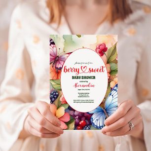 Invitation Baby shower d'aquarelle Berry Sweet Fleur sauvage