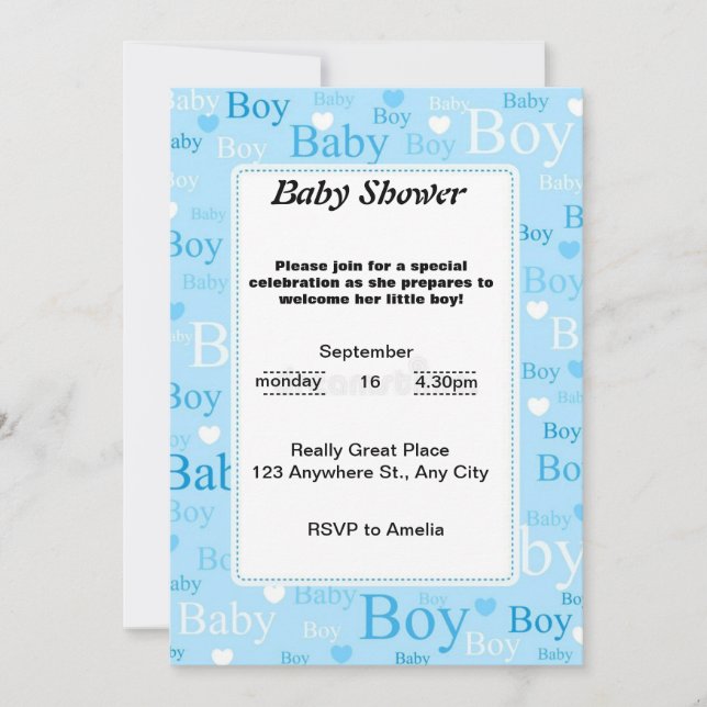 invitation baby shower d'aquarelle bleu (Devant)