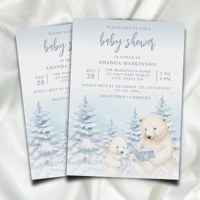 Invitation Baby shower d'aquarelle bleu d'ours polaire d'hive (Créateur téléchargé)