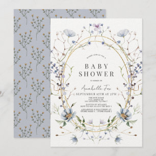 Invitation Baby shower d'aquarelle bleu Fleur sauvage