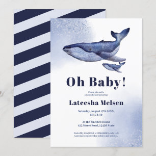 Invitation Baby shower d'aquarelle bleu marine 