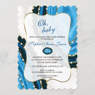 Invitation Baby shower d'aquarelle bleu marine Agate Pearls