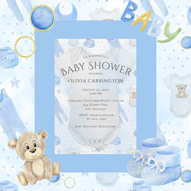 Invitation Baby shower d'aquarelle Blue Baby Boy (Créateur téléchargé)