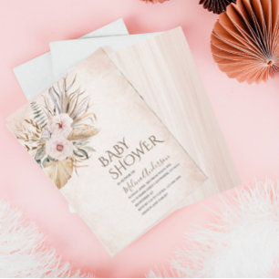Invitation Baby shower d'aquarelle Boho Beige Flowers
