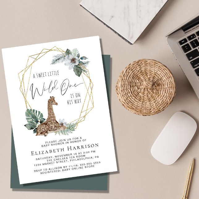 Invitation Baby shower d'aquarelle Boho Giraffe (Créateur téléchargé)