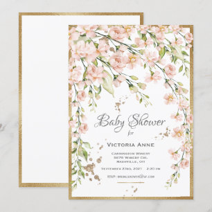 Invitation Baby shower d'aquarelle botanique rose