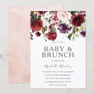 Invitation Baby shower d'aquarelle Burgundy et Brunch