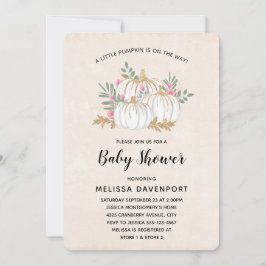Invitation Baby shower d'aquarelle Citrouille blanc et or