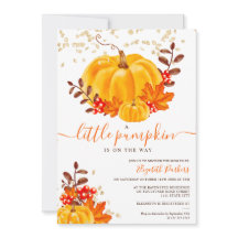 Baby shower d'aquarelle citrouille or mignon