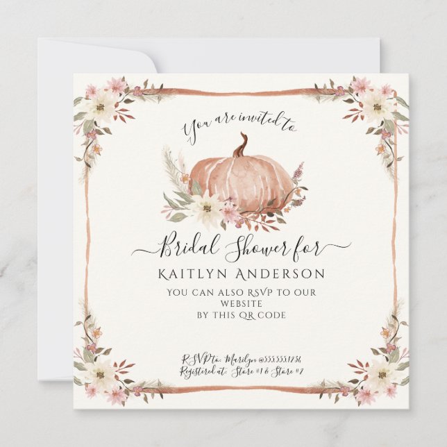 Invitation Baby shower d'aquarelle Citrouille rose automne (Devant)