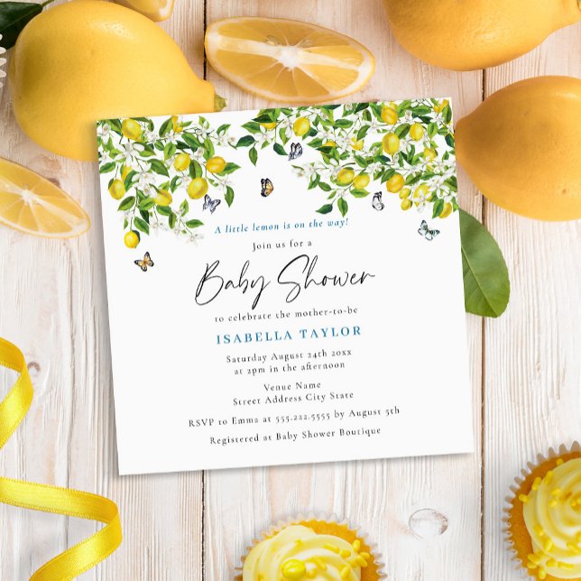 Invitation Baby shower d'aquarelle Citrus citron (Créateur téléchargé)
