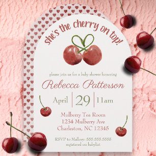 Invitation baby shower d'aquarelle Coquette "Cherry on Top"