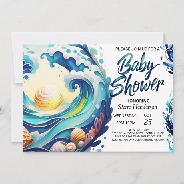 Invitation Baby shower d'aquarelle côtière (Devant)