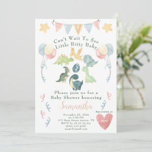 Invitation Baby shower d'aquarelle Cute Dinosaur
