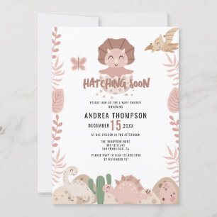 Invitation Baby shower d'aquarelle Cute Dinosaur
