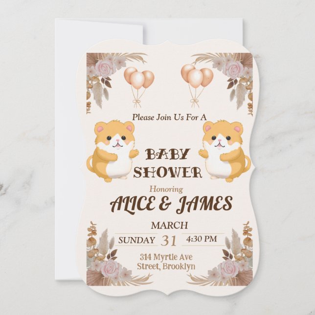 Invitation Baby shower d'aquarelle Cute Hamster (Devant)
