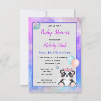Invitation Baby shower d'aquarelle Cute Panda Bear
