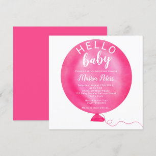 Invitation baby shower d'aquarelle de ballon rose néon modern