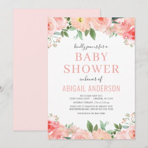 Invitation Baby shower d'aquarelle de Corail rose pâle Invita