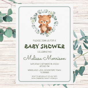 Invitation Baby shower d'aquarelle de la forêt d'ours