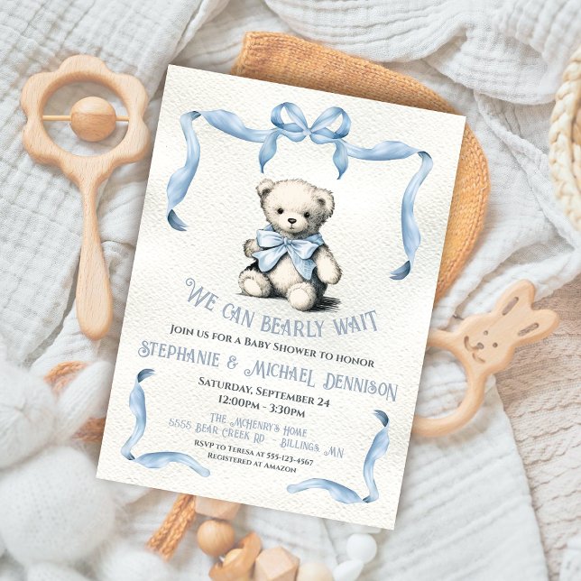 Invitation Baby shower d'aquarelle de l'ours en peluche (Créateur téléchargé)