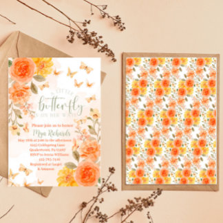 Invitation Baby shower d'aquarelle de papillon orange