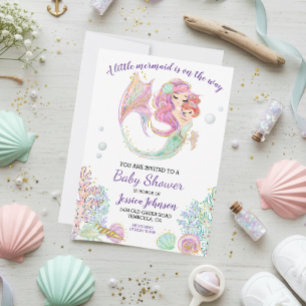Invitation Baby shower d'aquarelle de petite sirène