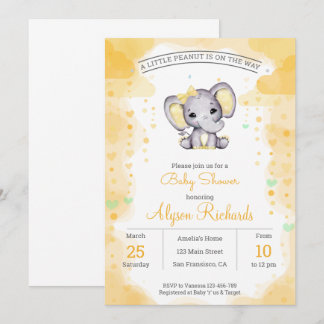 Invitation Baby shower d'aquarelle d'éléphant jaune Invitatio