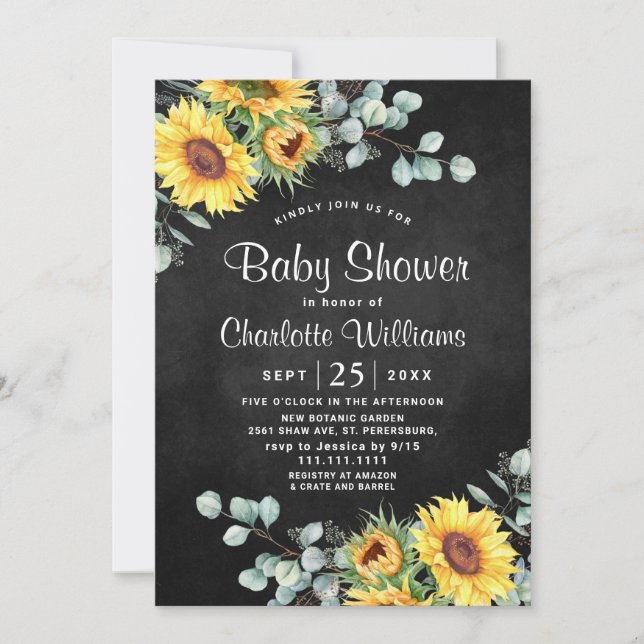 Invitation Baby shower d'aquarelle des tournesols Eucalyptus (Devant)