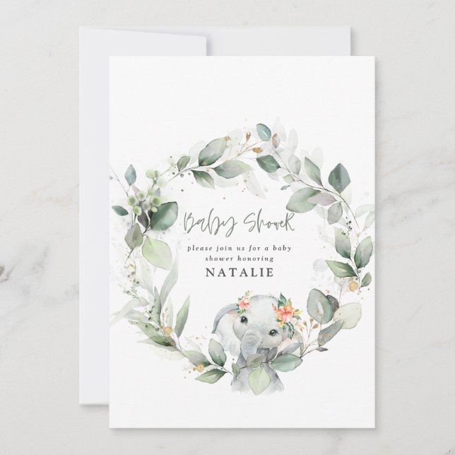 Invitation baby shower d'aquarelle d'eucalyptus (Devant)