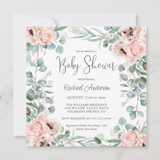 Invitation Baby shower d'aquarelle douce Pastel (Devant)